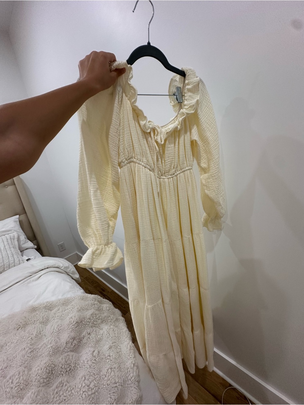Smocked Ruffle Maxi Dress in Cream - Picture 1 of 1